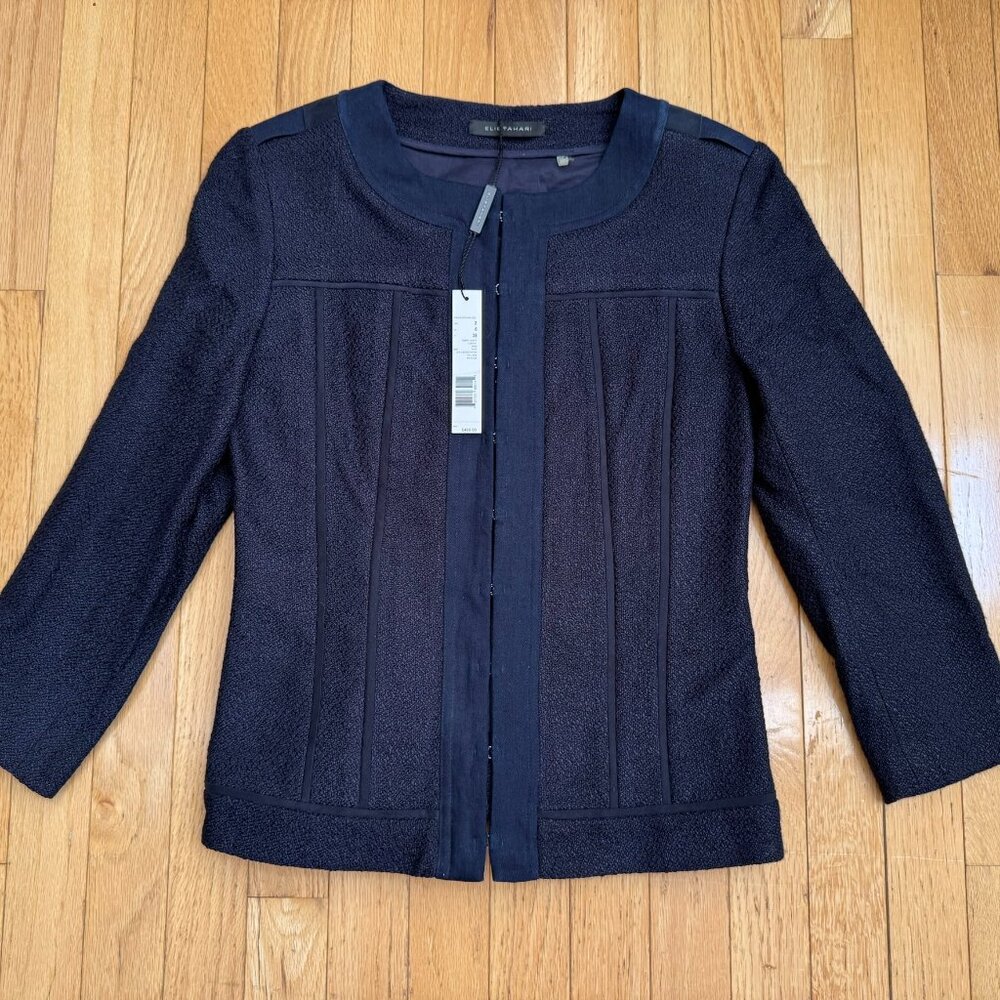 Elie Tahari Amber Jacket – Navy – Size 2 – Linen Blend